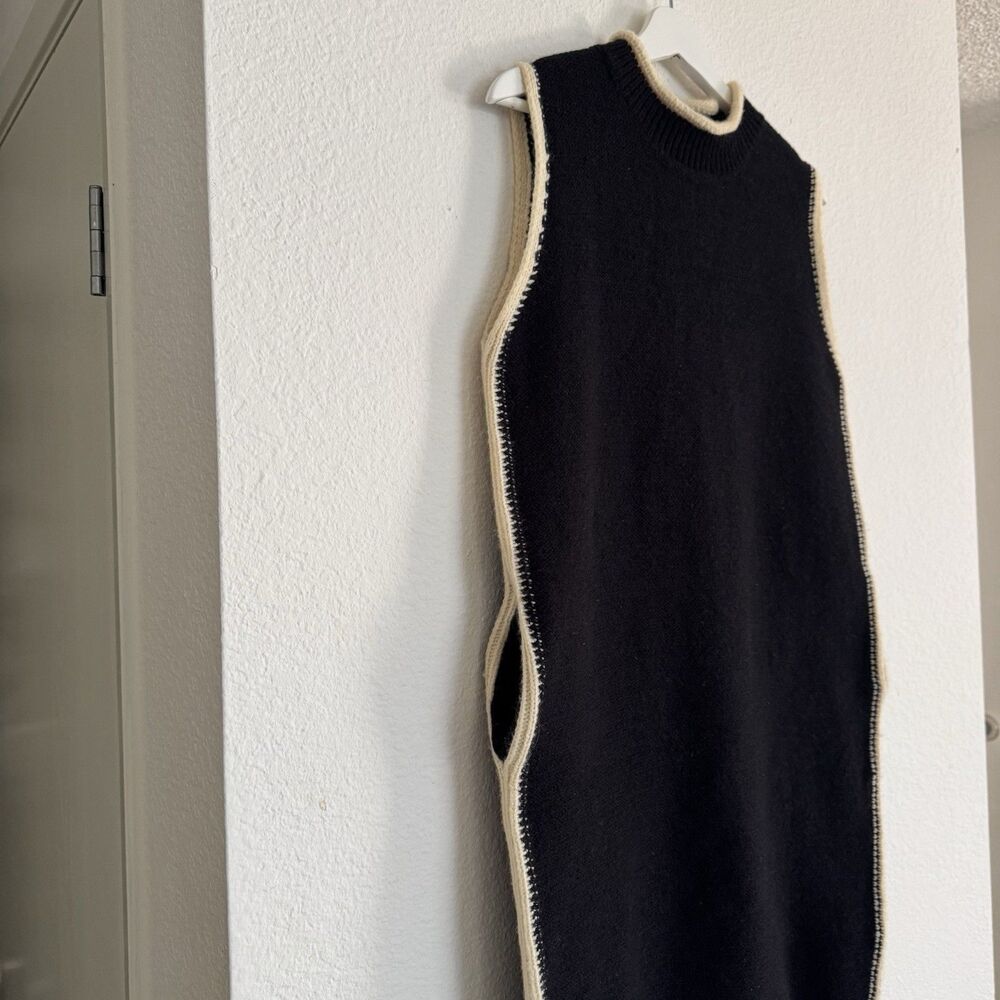 NWT Tank Sweater Knit Midi Black Cream Stretch Dress Sz S Pockets Mockneck - Picture 8 of 16